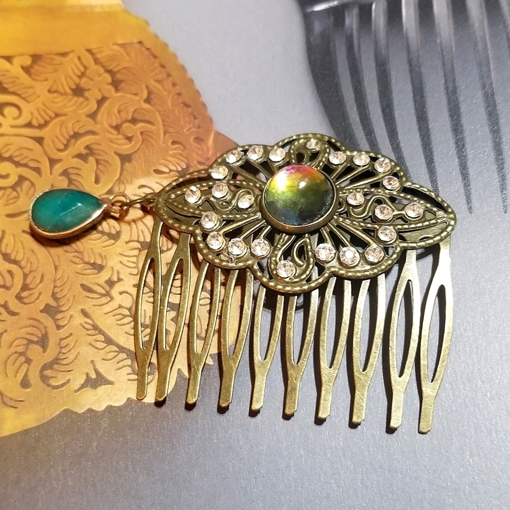 MzMax Creations! "Opulent Grace" OOAK Vintage Encrusted Hair Jewelry - Picture 3 of 6